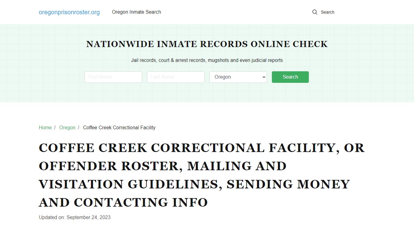 Coffee Creek Correctional Facility, OR: Inmate Search, Visitation ...