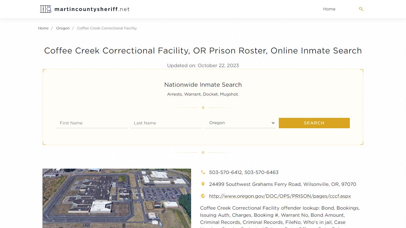 Coffee Creek Correctional Facility, OR Prison Roster, Online Inmate Search